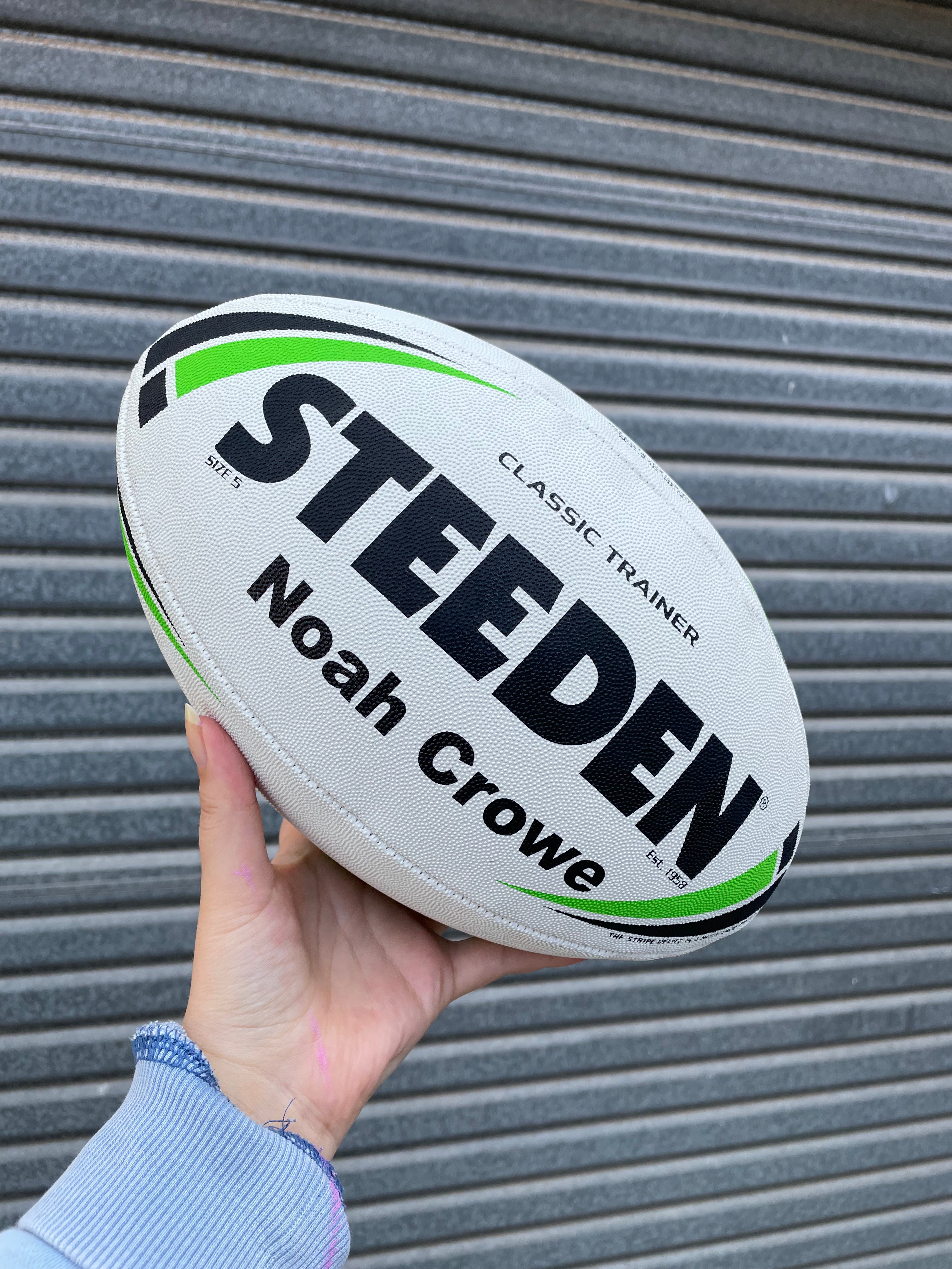 Personalised White Steeden Rugby League (size 5)