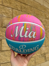 Load image into Gallery viewer, Personalised Spalding Rubber Basketball Pink Marble (Size 5, 6)
