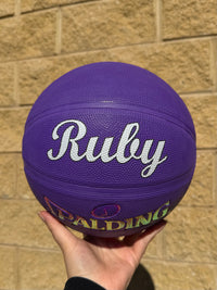 Load image into Gallery viewer, Personalised Spalding Rubber Purple Highlight Rush Basketball (Size 5, 6)
