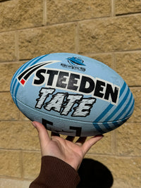 Load image into Gallery viewer, Personalised Cronulla Sharks Player Pack Bundle (Official Ball + Backpack + Ball Pump)
