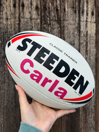 Load image into Gallery viewer, Personalised White &amp; Red Steeden Rugby League (size 5)
