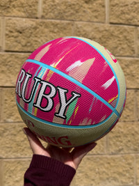 Load image into Gallery viewer, Personalised Spalding Pink Multi Marble Glow Rubber Basketball (Size 5, 6)
