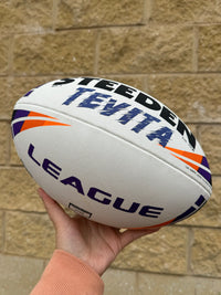 Load image into Gallery viewer, Personalised Match Rugby League White/Purple Steeden (size 5)
