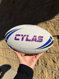 Load image into Gallery viewer, Personalised White/Blue Steeden Rugby League Balls (Mod Size)
