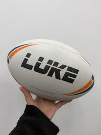 Load image into Gallery viewer, Personalised 2027 Match Rugby League White/Navy/Orange Steeden (size 5)
