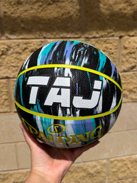 Load image into Gallery viewer, Personalised Spalding Rubber Basketball Lime Multi Marble (Size 5, 6, 7)
