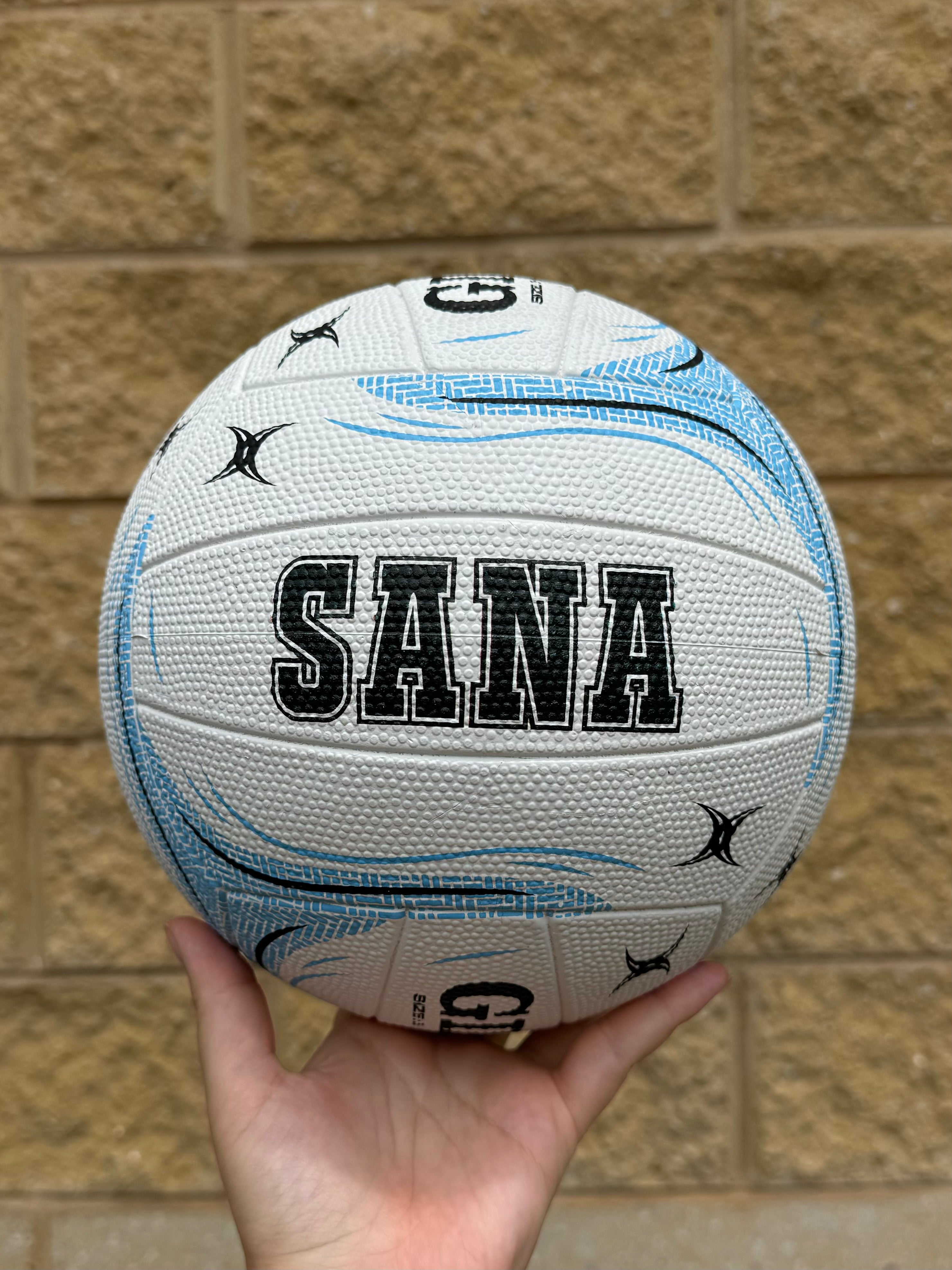 Personalised Gilbert Phoenix Netball White and Blue (SIZE 4, 5)