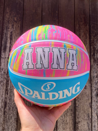Load image into Gallery viewer, Personalised Spalding Rubber Basketball Pink Marble (Size 5, 6)

