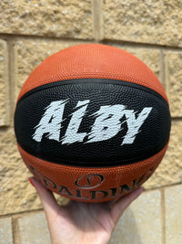 Load image into Gallery viewer, Personalised Spalding Rubber Basketball TF 150 - Black/Orange (Size 5)
