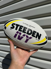 Load image into Gallery viewer, Personalised White/Yellow Steeden Rugby League Balls (Mini Size)
