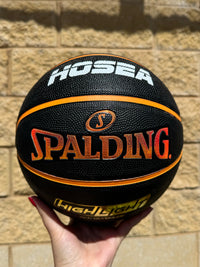 Load image into Gallery viewer, Personalised Spalding Rubber Black/Orange Highlight Foil Basketball (Size 6, 7)

