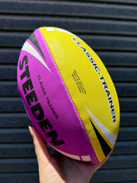 Load image into Gallery viewer, Personalised Multi Colour Steeden Rugby League Ball (Mini Size, Mod Size)
