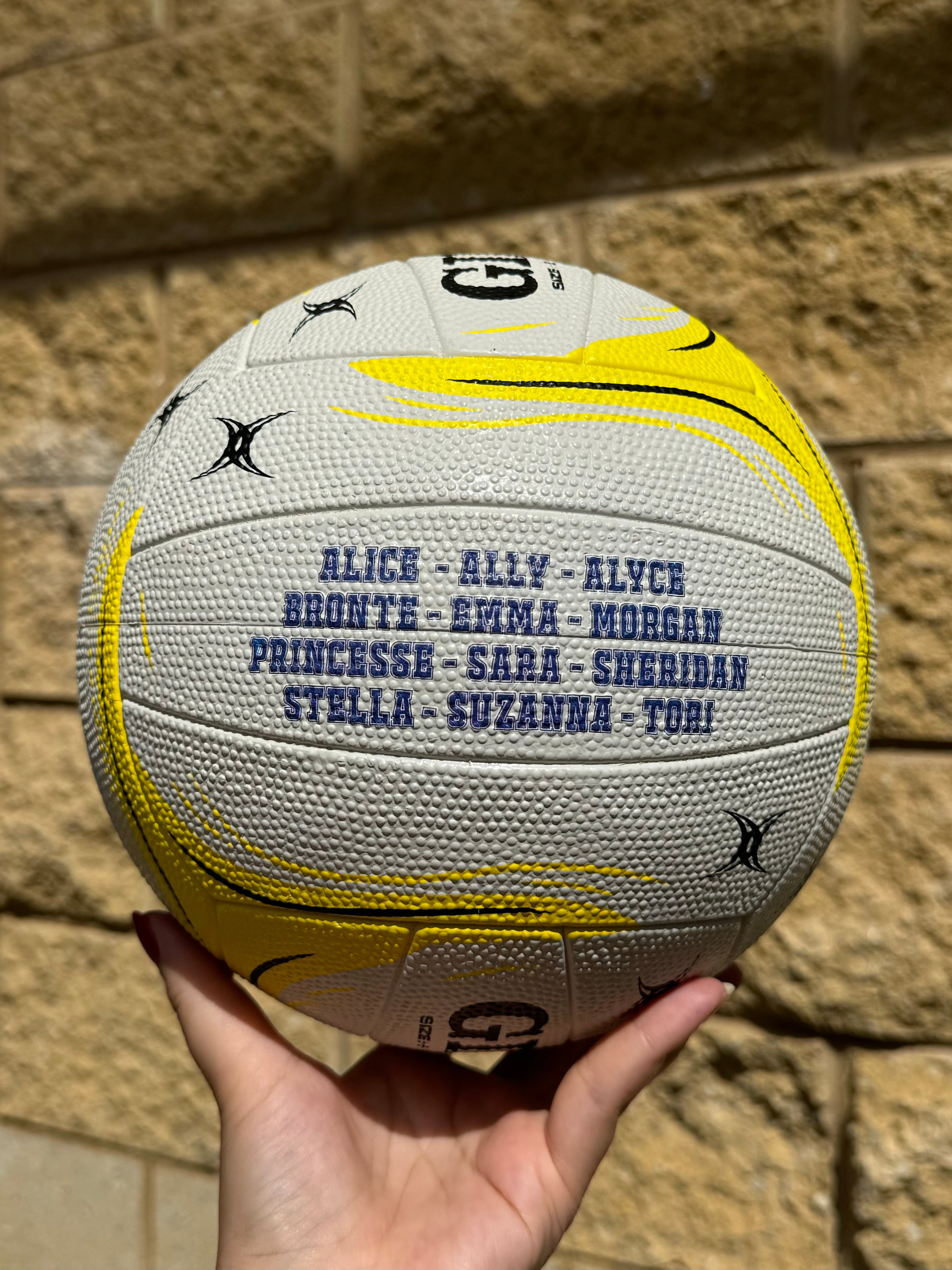 Personalised Gilbert Phoenix Netball White and Yellow (SIZE 4)