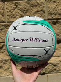 Load image into Gallery viewer, Personalised Gilbert Exo White and Teal Netball (SIZE 4, 5)
