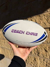 Load image into Gallery viewer, Personalised White/Blue Steeden Rugby League Balls (Mod Size)
