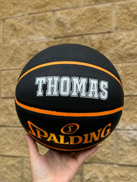 Load image into Gallery viewer, Personalised Spalding Rubber Black/Orange Highlight Foil Basketball (Size 7)
