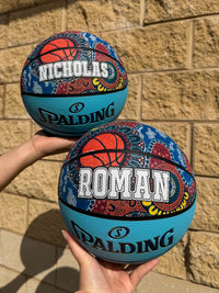 Load image into Gallery viewer, Personalised Spalding NBL Aqua Blue Indigenous Basketball (Size 5, 6, 7)
