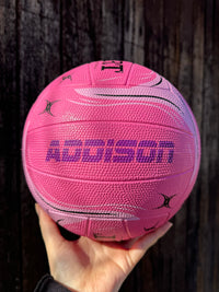 Load image into Gallery viewer, Personalised Netball Starter Pack Bundle (Gilbert Pink Phoenix Ball + Sports Bag + Ball Pump)
