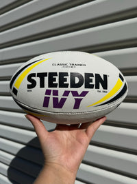 Load image into Gallery viewer, Personalised White/Yellow Steeden Rugby League Balls (Mini Size)
