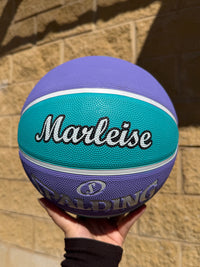 Load image into Gallery viewer, Personalised Spalding WNBL Rubber Basketball Teal &amp; Purple (Size 5, 6)

