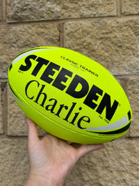 Load image into Gallery viewer, Personalised Yellow Steeden Rugby League Balls (Size 5)
