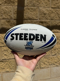 Load image into Gallery viewer, Personalised White/Blue Steeden Rugby League Balls (Mod Size)

