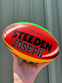 Load image into Gallery viewer, Personalised Multi Colour Steeden Rugby League Ball (Mini Size, Mod Size)
