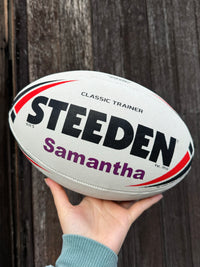 Load image into Gallery viewer, Personalised White &amp; Red Steeden Rugby League (size 5)
