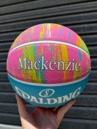 Load image into Gallery viewer, Personalised Spalding Rubber Basketball Pink Marble (Size 5, 6)
