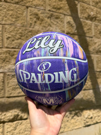 Load image into Gallery viewer, Personalised Spalding Rubber Basketball Purple Multi Marble (Size 5, 6)
