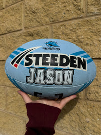 Load image into Gallery viewer, Personalised Cronulla Sharks Official NRL Ball (Size 5)
