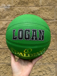 Load image into Gallery viewer, Personalised Spalding Rubber Green Highlight Rush Basketball (Size 5, 6, 7)
