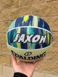Load image into Gallery viewer, Personalised Spalding Blue Multi Marble Glow Rubber Basketball (Size 5, 6, 7)
