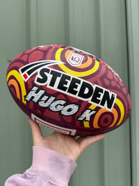 Load image into Gallery viewer, Personalised Indigenous QLD Maroons Official NRL Ball (size 5)
