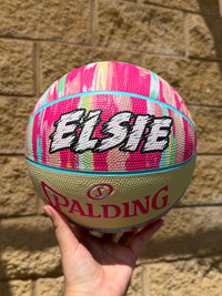 Load image into Gallery viewer, Personalised Spalding Pink Multi Marble Glow Rubber Basketball (Size 5, 6)
