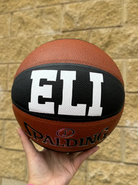 Load image into Gallery viewer, Personalised Spalding Composite Leather Black/Orange TF-250 Basketball (Size 5, 6, 7)
