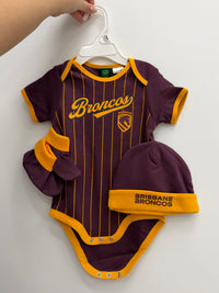 Load image into Gallery viewer, Personalised Brisbane Broncos NRL Lullaby 3pc Baby Gift Set
