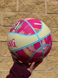 Load image into Gallery viewer, Personalised Spalding Pink Multi Marble Glow Rubber Basketball (Size 5, 6)
