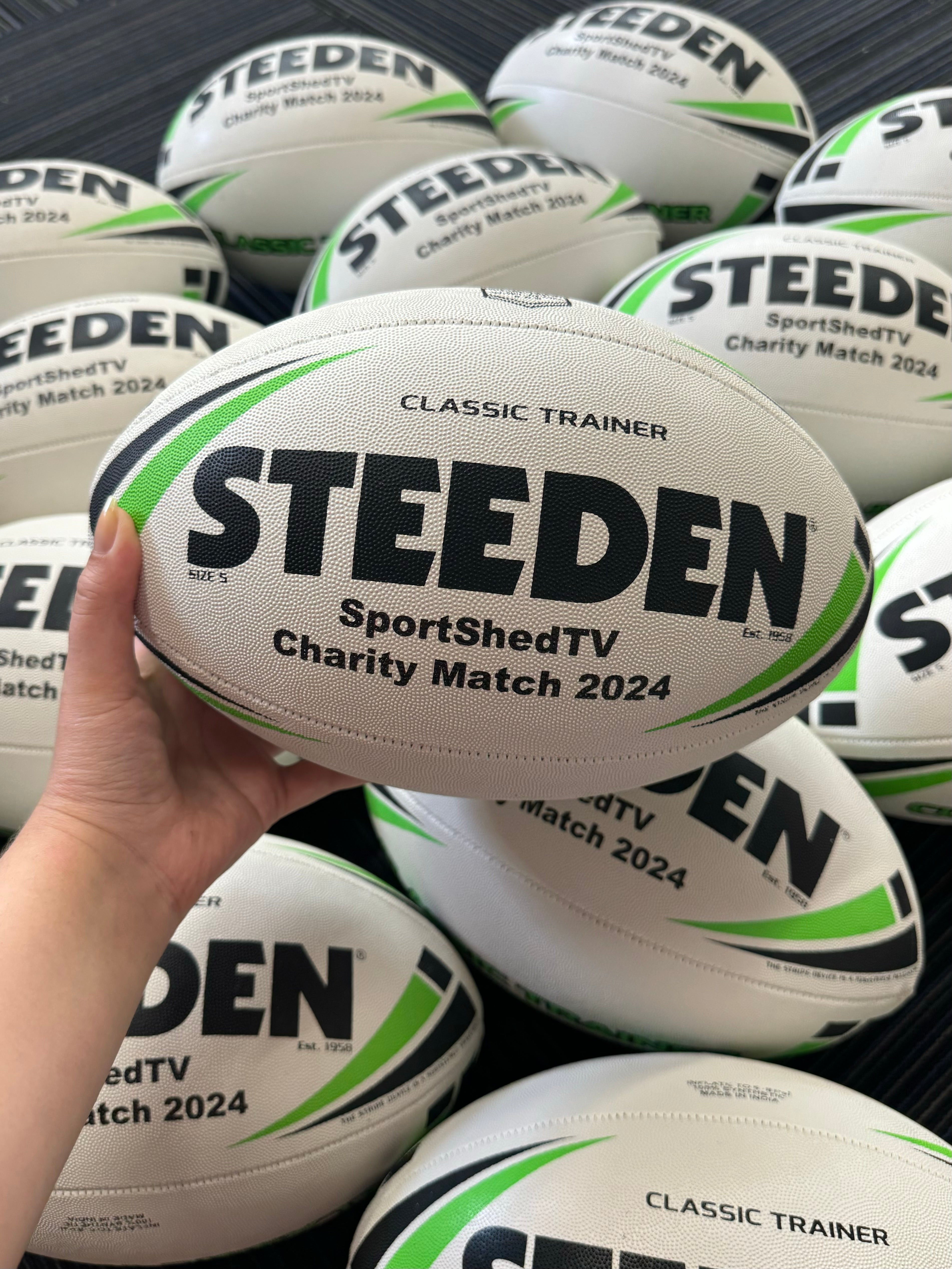 Personalised White Steeden Rugby League (size 5)