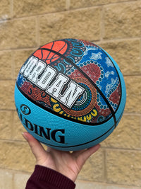 Load image into Gallery viewer, Personalised Spalding NBL Aqua Blue Indigenous Basketball (Size 5, 6, 7)
