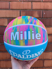 Load image into Gallery viewer, Personalised Spalding Rubber Basketball Pink Marble (Size 5, 6)
