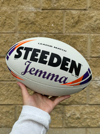 Load image into Gallery viewer, Personalised Match Rugby League White/Purple Steeden (size 5)
