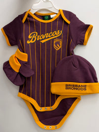 Load image into Gallery viewer, Personalised Brisbane Broncos NRL Lullaby 3pc Baby Gift Set
