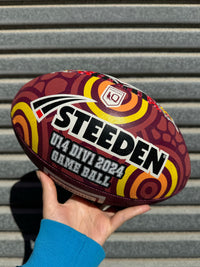 Load image into Gallery viewer, Personalised Indigenous QLD Maroons Official NRL Ball (size 5)
