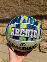 Load image into Gallery viewer, Personalised Spalding Blue Multi Marble Glow Rubber Basketball (Size 5, 6, 7)
