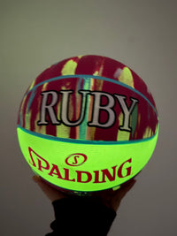Load image into Gallery viewer, Personalised Spalding Pink Multi Marble Glow Rubber Basketball (Size 5, 6)
