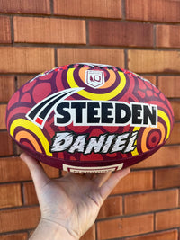 Load image into Gallery viewer, Personalised Indigenous QLD Maroons Official NRL Ball (size 5)
