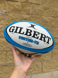 Load image into Gallery viewer, Personalised Gilbert Vector White/Blue Rugby Union Ball (Size 4)
