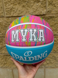 Load image into Gallery viewer, Personalised Spalding Rubber Basketball Pink Marble (Size 5, 6)

