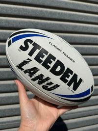 Load image into Gallery viewer, Personalised White/Blue Steeden Rugby League Balls (Mod Size)

